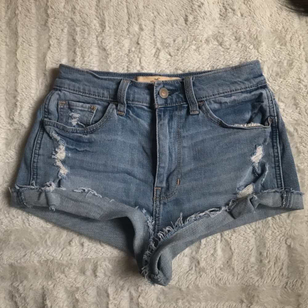 Distressed High-Waisted Denim Shorts